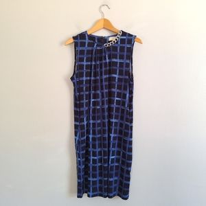 Michael Kors Blue & Black Square Pattern Chain Detail Dress